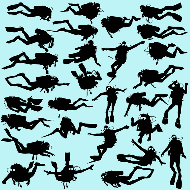 Набір аквалангістів чорного силуету. Векторні ілюстрації
 - Вектор, зображення
