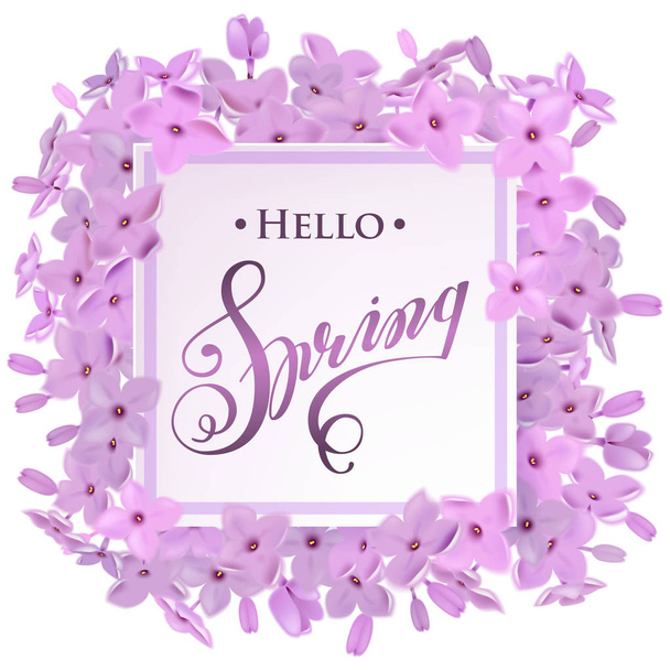 Advertisement about the spring sale on defocused background with beautiful lilac flowers. Vector illustration. - Vektor, obrázek