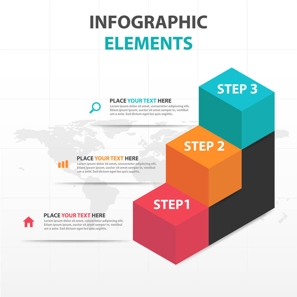 Abstrato colorido escada e caixa de negócios Infográficos elementos, modelo de apresentação design plano vetor ilustração para web design marketing publicidade
 - Vetor, Imagem