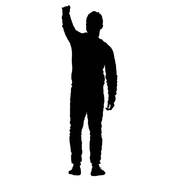 Черные силуэты мужчина с поднятой рукой. Векторная иллюстрация
 - Вектор,изображение