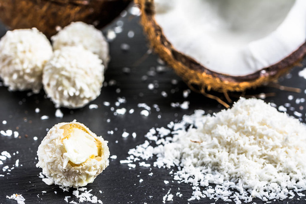 Fresh coconut and coconut sweets - Photo, image