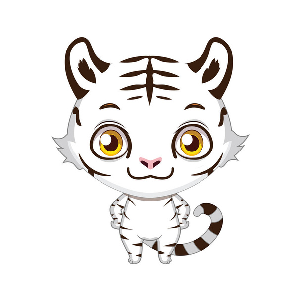 Cute stylized cartoon white tiger illustration - Вектор,изображение