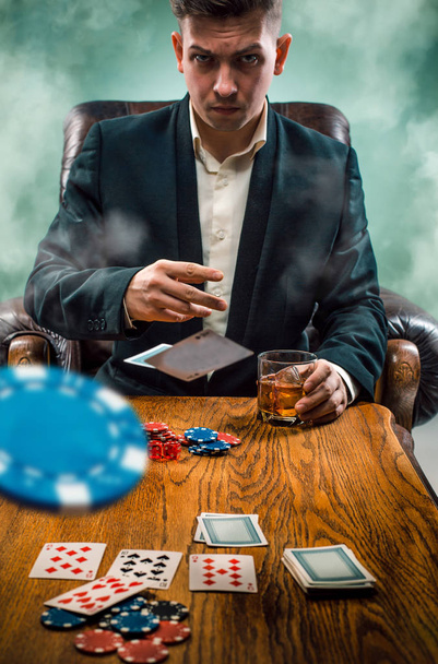 The chips for gamblings, drink and playing cards - 写真・画像