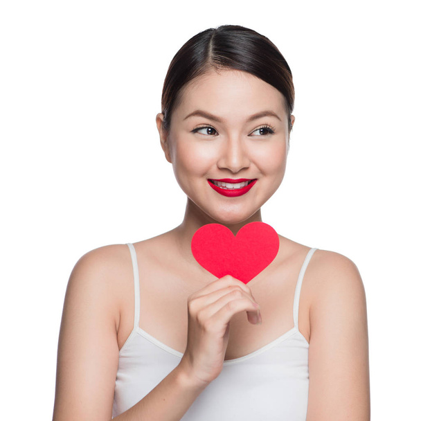 asian woman holding red heart - Photo, Image