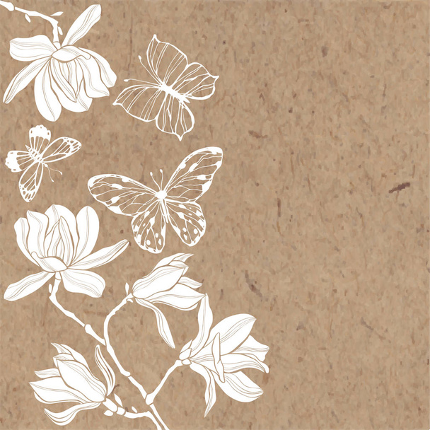  Floral background with magnolia flowers - Вектор,изображение