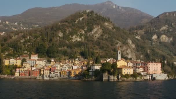 The beautiful shores of Lake Como with the town of Varenna. - Footage, Video