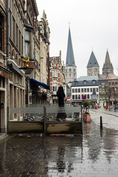Architecture of streets of Gent town, Belgium in rainy day - Photo, Image