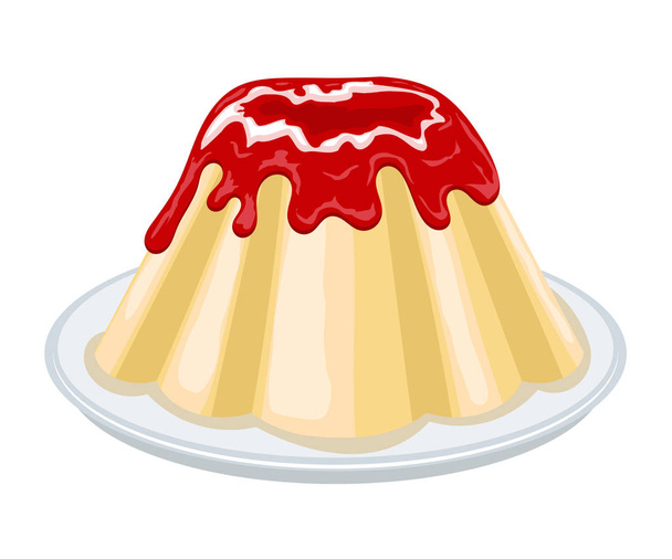 Vector colored illustration round sweet cheesecake on a plate. C - Vettoriali, immagini