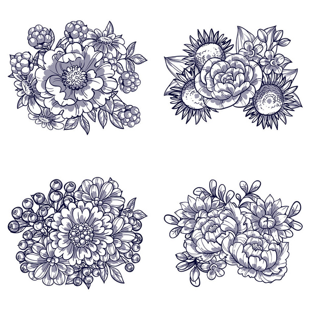 flower bouquets set - Vector, afbeelding