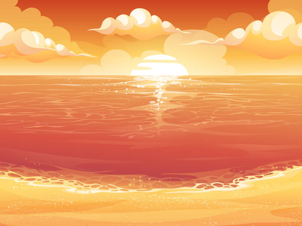 purpurrote Sonne, Sonnenaufgang oder Sonnenuntergang am Meer - Vektor, Bild