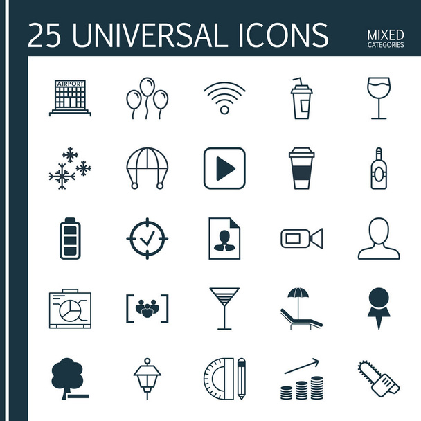 Set van 25 universele bewerkbare iconen. Kan worden gebruikt voor Web, mobiel en App Design. Bevat elementen zoals wijnglas, lantaarn, munten groei en meer. - Vector, afbeelding