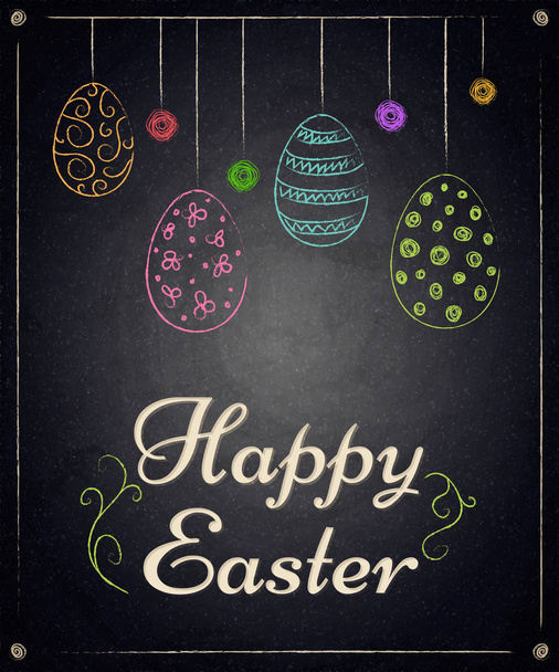Easter background with colorful eggs on chalkboard - Vector, Image
