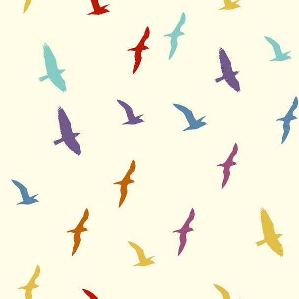 Цветные силуэты летающих птиц бесшовные узоры
 - Вектор,изображение