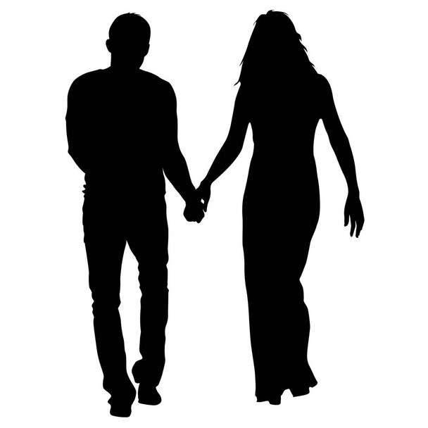 Paren van man en vrouw silhouetten op een witte achtergrond. Vectorillustratie - Vector, afbeelding