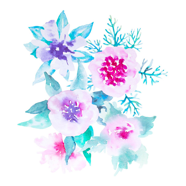 Watercolor flowers illustration. Isolated composition. Good for  - Фото, изображение