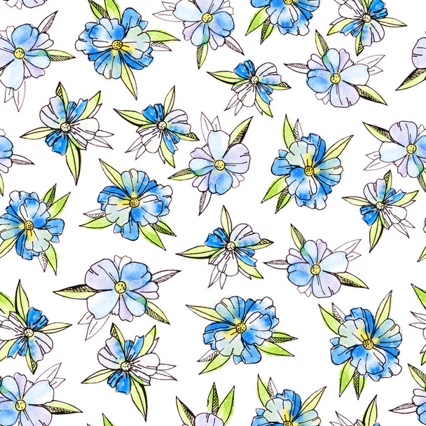 Watercolor floral botanical seamless pattern. Good for printing  - Foto, Imagem