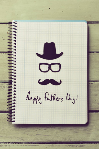 eyeglasses, mustache and text happy fathers day - Foto, afbeelding