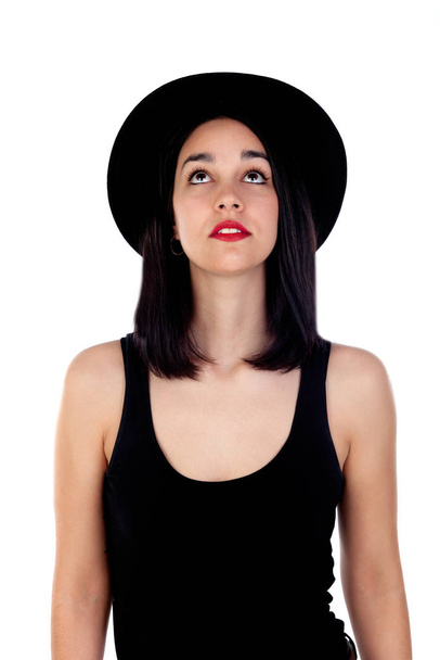 Young woman with black hat - Photo, Image
