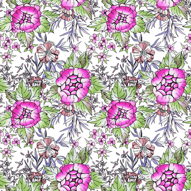 Watercolor floral botanical seamless pattern. Good for printing  - Foto, Bild