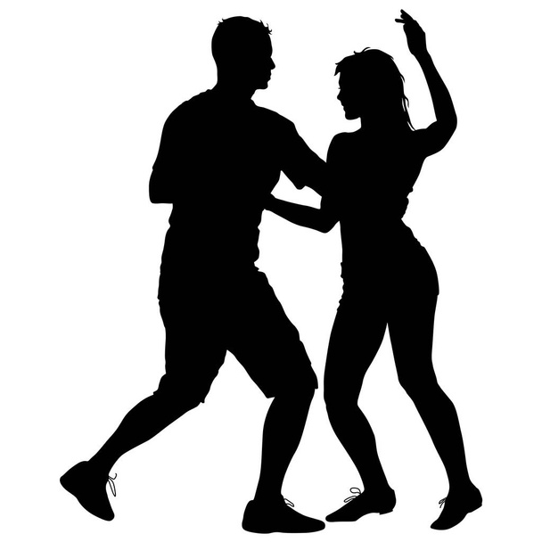Μαύρες σιλουέτες Χορεύοντας σε λευκό φόντο. Εικονογράφηση διανύσματος - Διάνυσμα, εικόνα