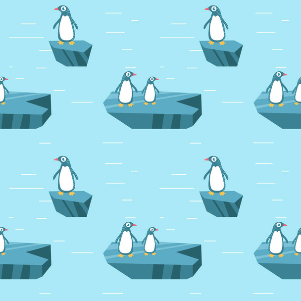 cartoon penguins on ice floes - Vector, Image
