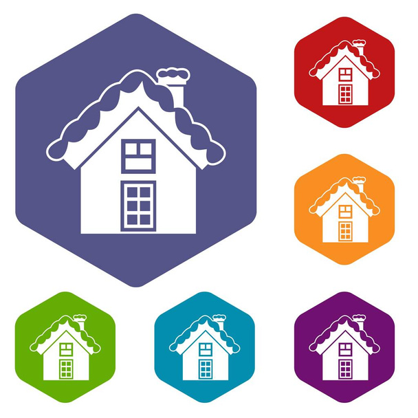 Small snowy cottage icons set - Διάνυσμα, εικόνα