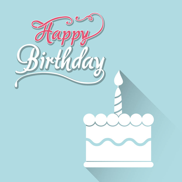 happy birthday card with white cake first candle - Vector, Image