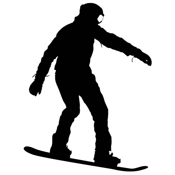 Черные силуэты сноубордистов на белом фоне. Векторная иллюстрация
 - Вектор,изображение