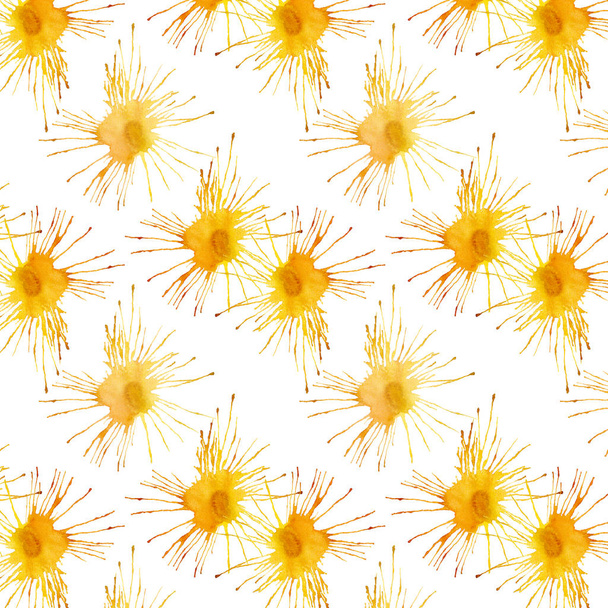 Bright abstract yellow orange cadmium lemon blots and spots pattern watercolor hand illustration - Фото, изображение