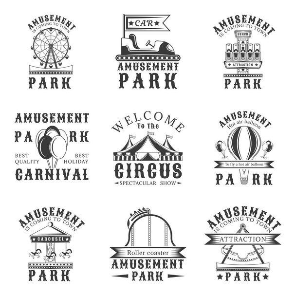 Amusement park set of vector vintage logos - Vector, Image