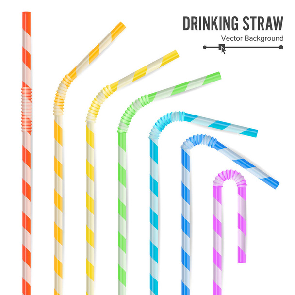 Kleurrijke drinken rietjes Set. 3D gestreepte pictogram geïsoleerd op witte achtergrond. Vectorillustratie - Vector, afbeelding