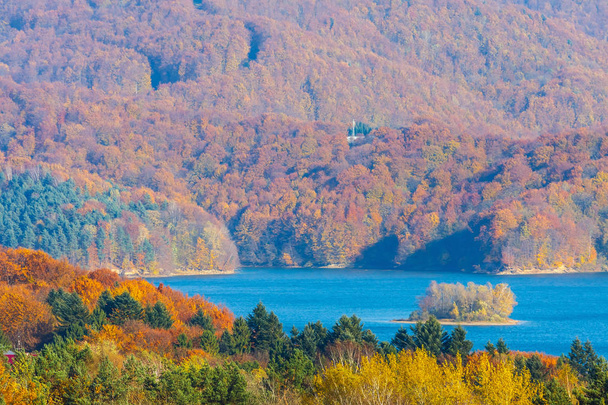Φθινόπωρο στη λίμνη σωλήνα για τα βουνά Bieszczady, Πολωνία - Φωτογραφία, εικόνα