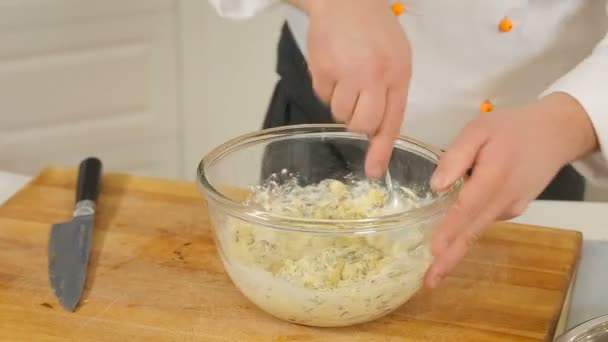 Making potato dough for dumplings or gnocchi - Felvétel, videó