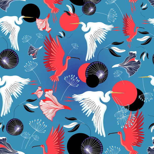 Seamless pattern of herons and ibis - Vektor, obrázek