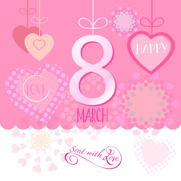 8 March. Happy Women's Day. Eight March. Greeting card. Spring Holiday. Futuristic, modern design. Vector illustration. Layout. - Vektör, Görsel