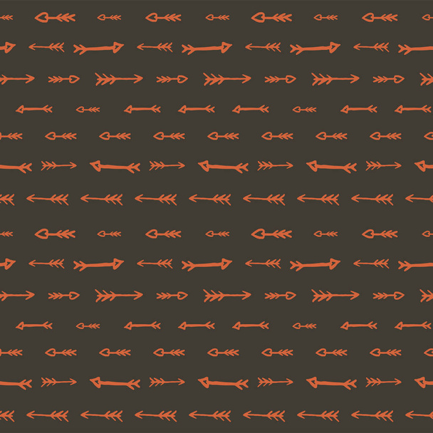 Naadloze patroon met oranje aquarel pijlen op bruine achtergrond. Hand getekende vectorillustratie - Vector, afbeelding