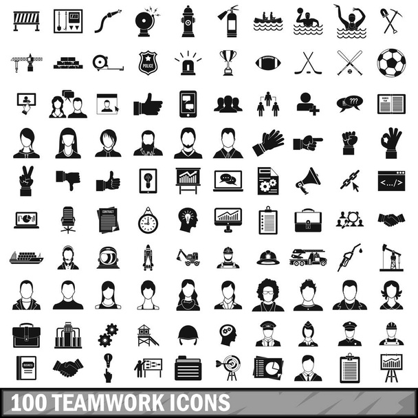 100 team work icons set in simple style - Vector, Image