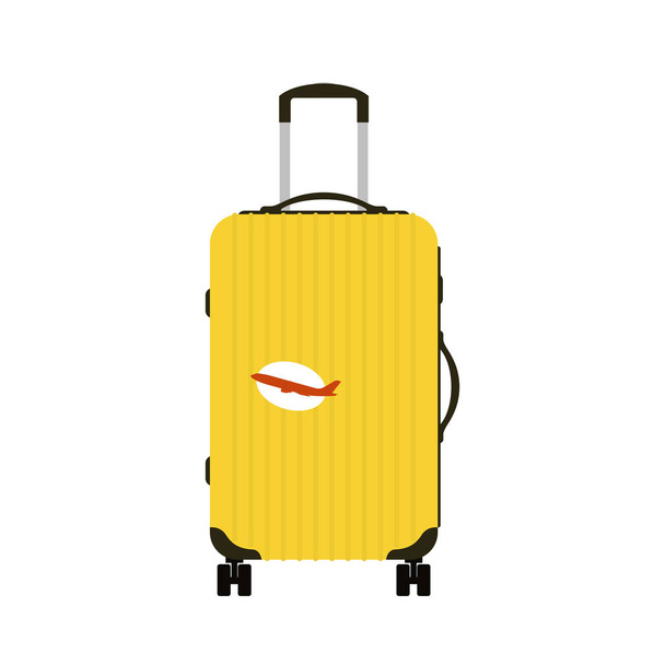 Туризм путешествия мода багаж или багаж отпуск ручка кожа большой упаковки портфель и путешествия назначения сумка случай на колесах векторной иллюстрации
. - Вектор,изображение