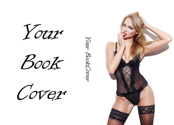 Sexy blonde woman posing at white wall book cover template - Photo, Image