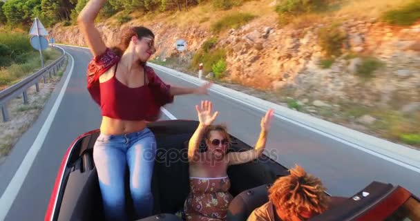 hipster friends having in convertible - Footage, Video