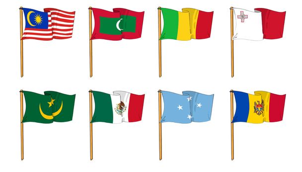 Hand-drawn Flags of the World - letter M - Photo, Image