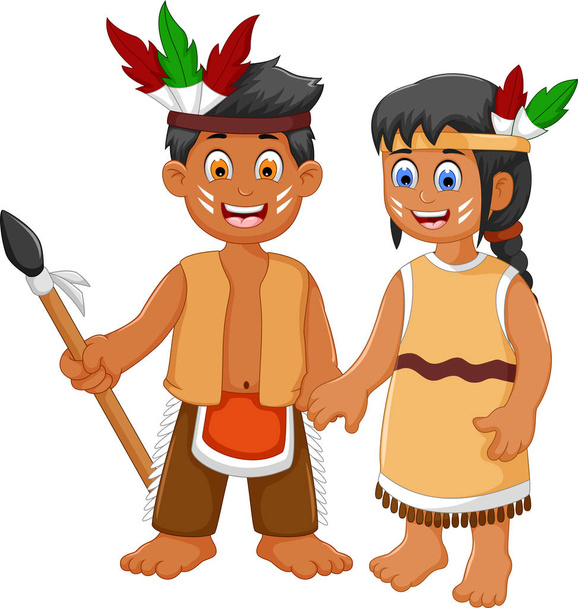divertido pareja indio tribal dibujos animados
 - Foto, imagen