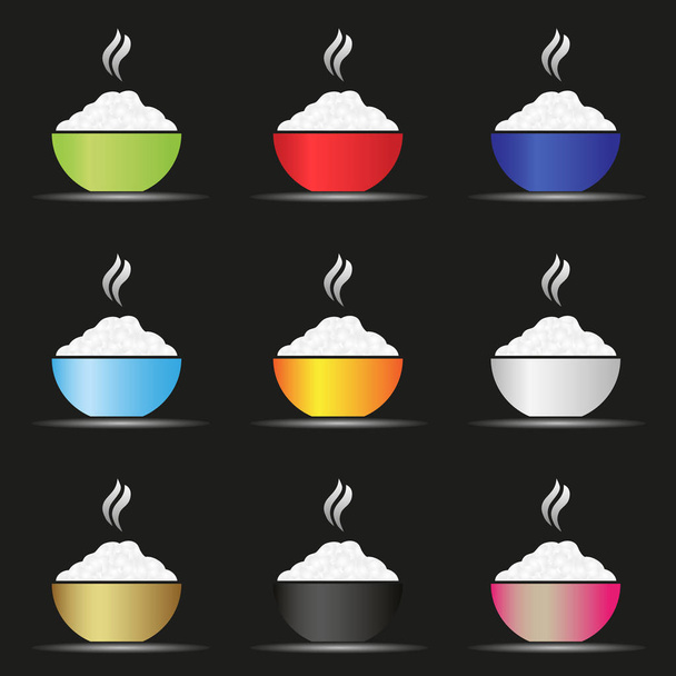 verschiedene Farben asiatische Futterschale mit heißem Reis Essen Satz von einfachen Symbolen eps10 - Vektor, Bild
