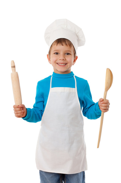 Little cook with ladle and rolling pin - Φωτογραφία, εικόνα