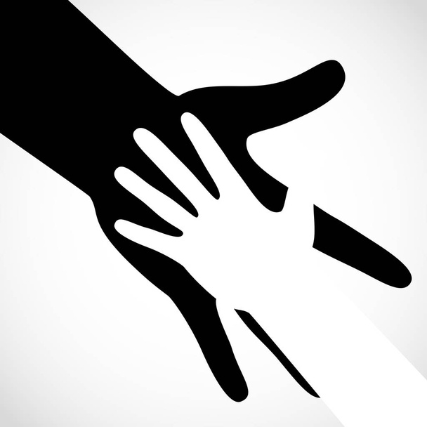 Black color big hand and white small hand concept. Help symbol hands support emblem. - Вектор,изображение