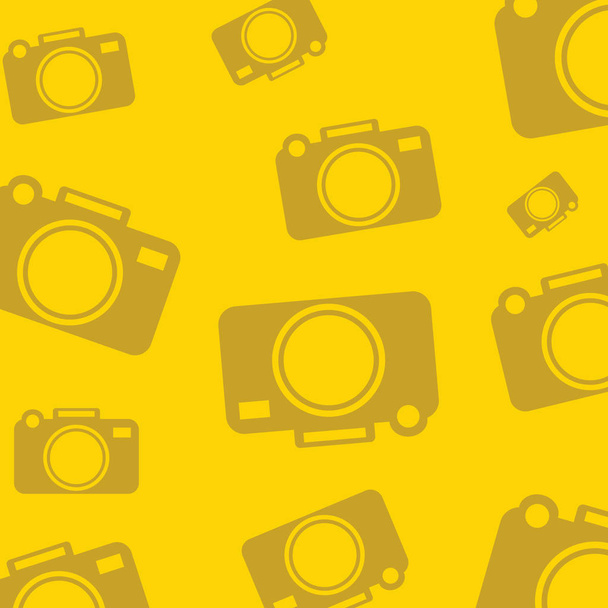 Κίτρινο φόντο με εικόνες σκιαγραφία για φωτογραφικές μηχανές φωτογραφιών. Vecto - Διάνυσμα, εικόνα