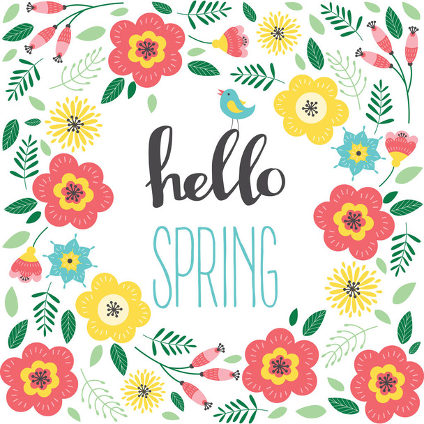 Floral greeting card with flowers. Hello spring. - Vector, Image