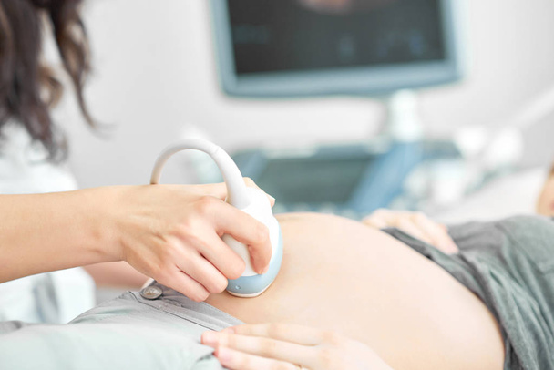 Professional doctor screening of pregnant woman by ultrasound. - Fotografie, Obrázek