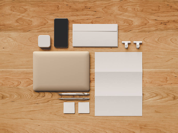 Branding Mock Up. Material de oficina, Gadgets. Ilustración 3D
 - Foto, imagen
