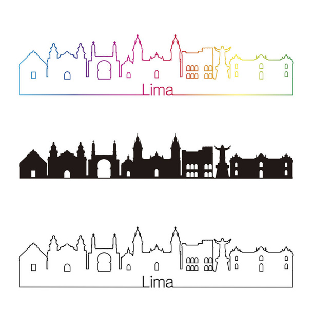 Lima skyline linear style with rainbow - Vector, Image